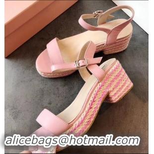 Popular Style Miu Miu Heel 7cm Cord Platform Sandals MM9521 Pink 2019