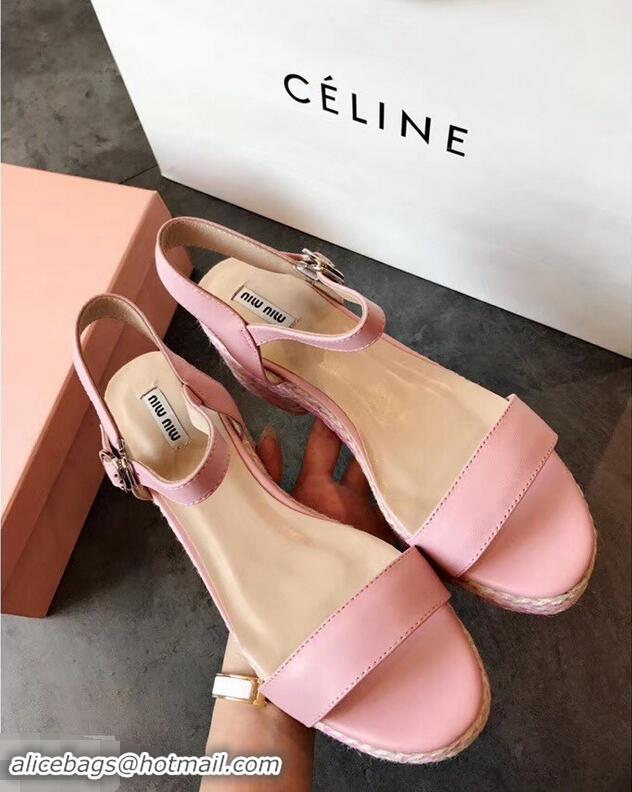 Popular Style Miu Miu Heel 7cm Cord Platform Sandals MM9521 Pink 2019