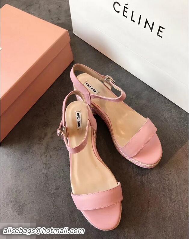 Popular Style Miu Miu Heel 7cm Cord Platform Sandals MM9521 Pink 2019