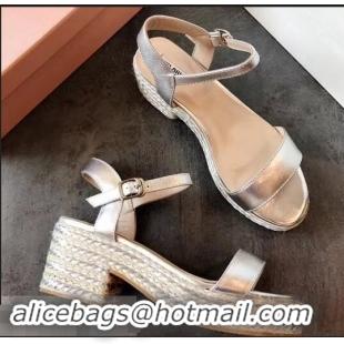 Shop Duplicate Miu Miu Heel 7cm Cord Platform Sandals MM9521 Silver 2019