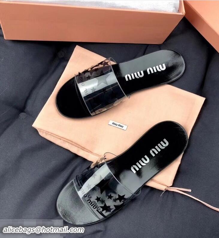 Chic Reproduction Miu Miu Stars PVC Slides MM9326 Black 2019