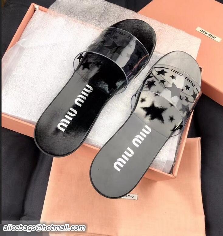 Chic Reproduction Miu Miu Stars PVC Slides MM9326 Black 2019