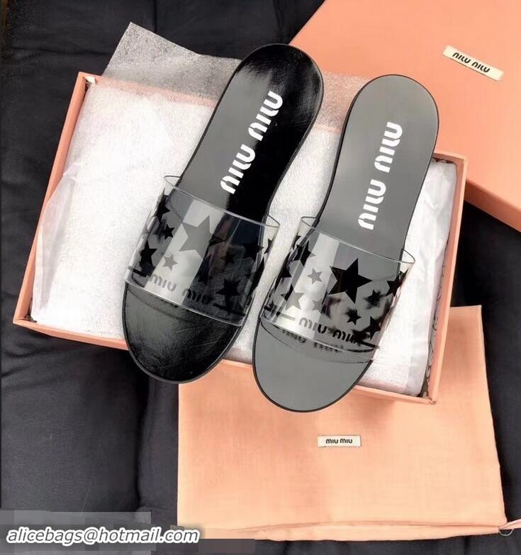 Chic Reproduction Miu Miu Stars PVC Slides MM9326 Black 2019