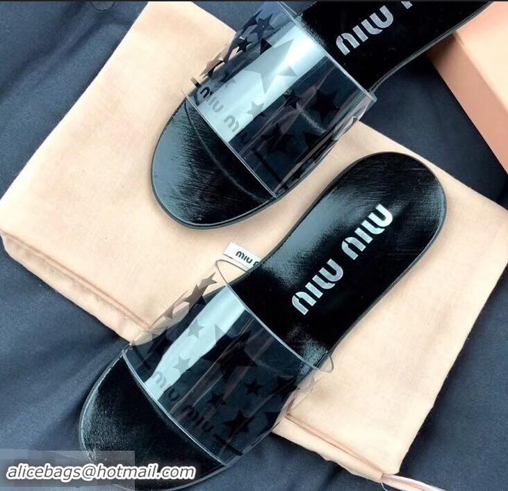 Chic Reproduction Miu Miu Stars PVC Slides MM9326 Black 2019