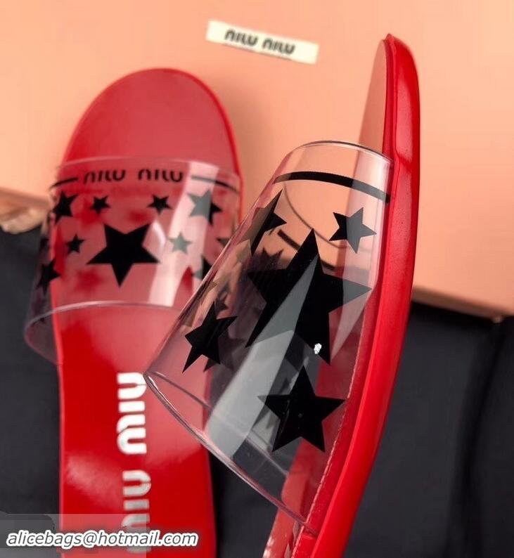 Best Imitation Miu Miu Stars PVC Slides MM9326 Red 2019