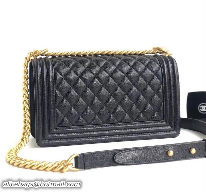 Most Popular Chanel Caviar Leather Boy Flap Medium Bag AP03622 Black/Gold 2019