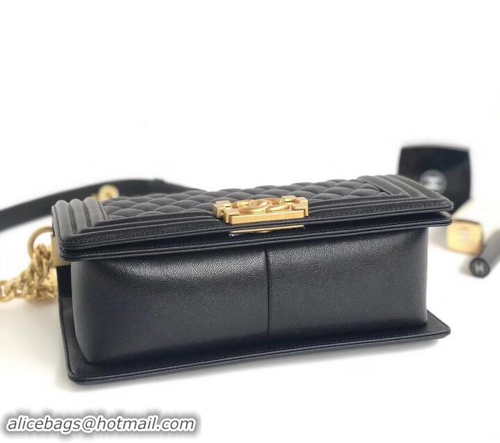 Most Popular Chanel Caviar Leather Boy Flap Medium Bag AP03622 Black/Gold 2019