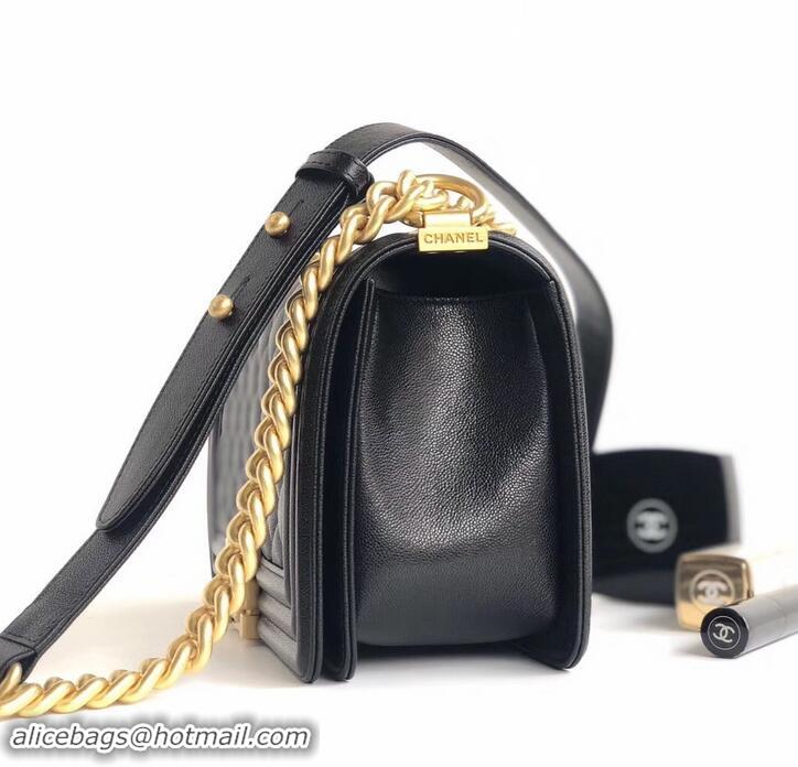 Most Popular Chanel Caviar Leather Boy Flap Medium Bag AP03622 Black/Gold 2019