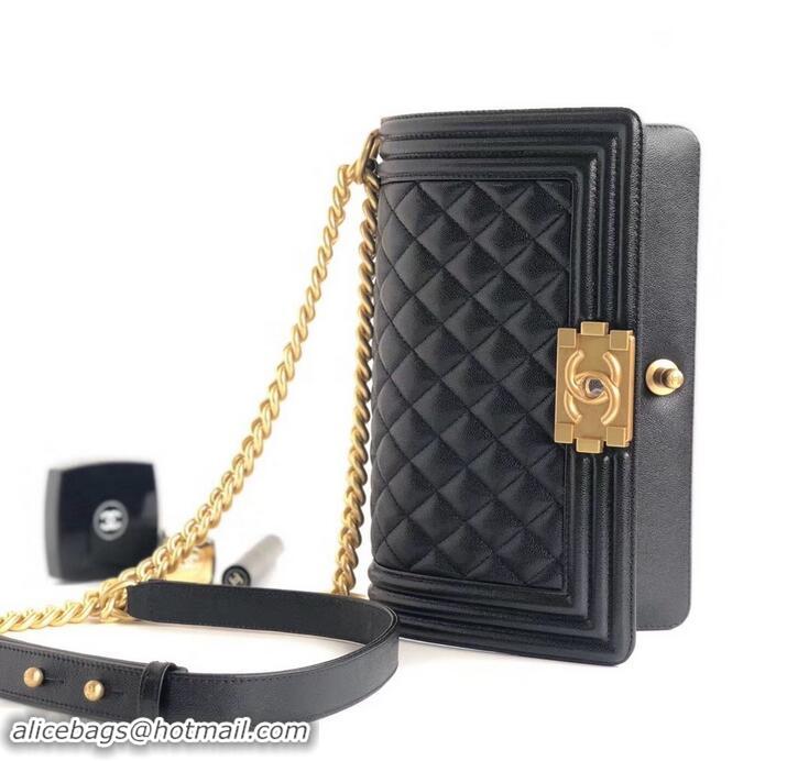 Most Popular Chanel Caviar Leather Boy Flap Medium Bag AP03622 Black/Gold 2019