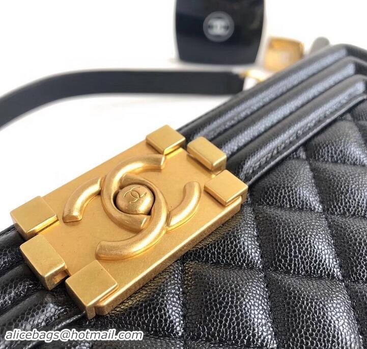 Most Popular Chanel Caviar Leather Boy Flap Medium Bag AP03622 Black/Gold 2019