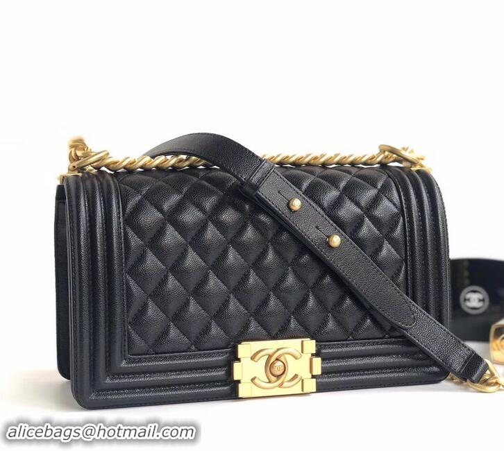 Most Popular Chanel Caviar Leather Boy Flap Medium Bag AP03622 Black/Gold 2019