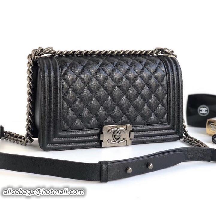 Super Quality Chanel Caviar Leather Boy Flap Medium Bag AP03622 Black/Silver 2019