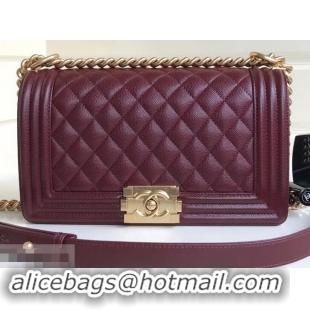 Classic Practical Chanel Caviar Leather Boy Flap Medium Bag AP03622 Burgundy 2019