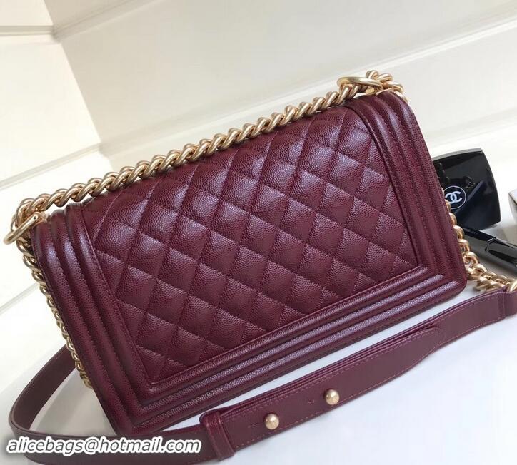 Classic Practical Chanel Caviar Leather Boy Flap Medium Bag AP03622 Burgundy 2019