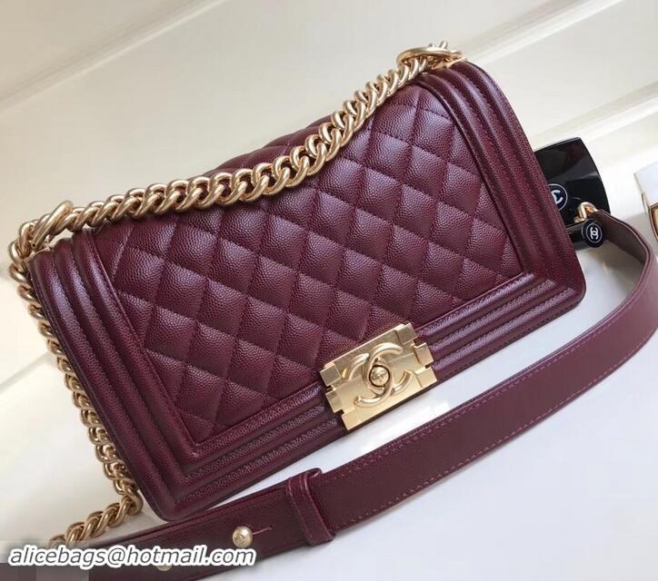 Classic Practical Chanel Caviar Leather Boy Flap Medium Bag AP03622 Burgundy 2019