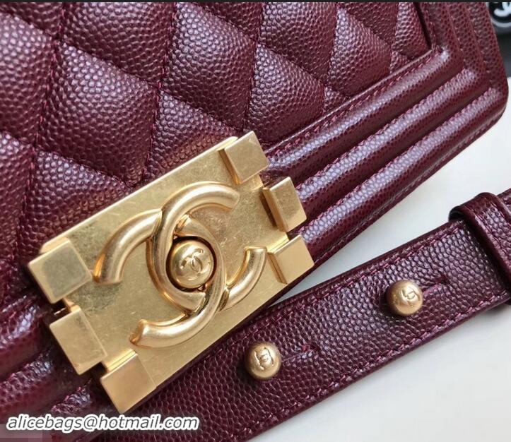 Classic Practical Chanel Caviar Leather Boy Flap Medium Bag AP03622 Burgundy 2019