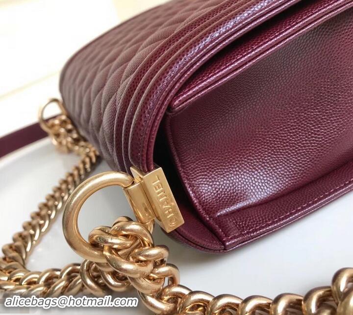 Classic Practical Chanel Caviar Leather Boy Flap Medium Bag AP03622 Burgundy 2019