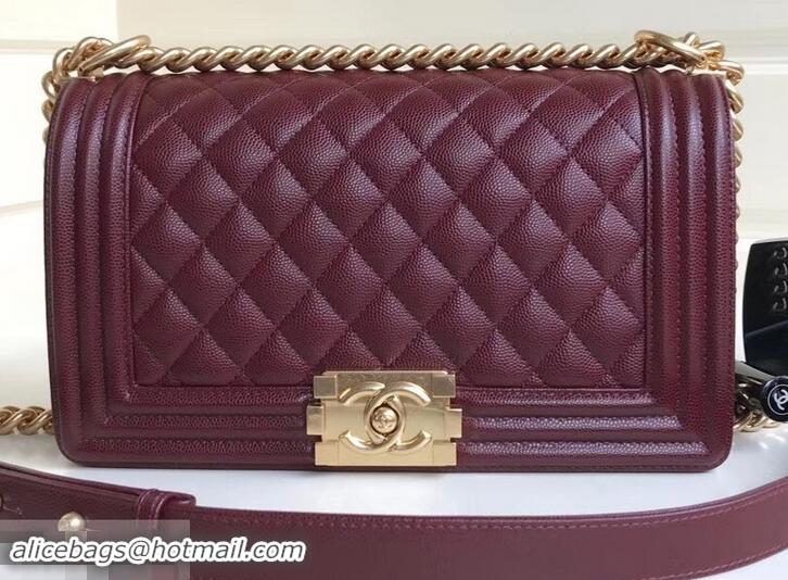 Classic Practical Chanel Caviar Leather Boy Flap Medium Bag AP03622 Burgundy 2019