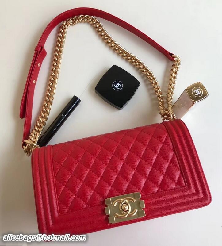 Sumptuous Chanel Caviar Leather Boy Flap Medium Bag AP03622 Red 2019