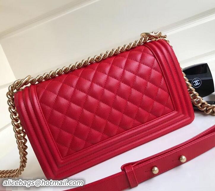 Sumptuous Chanel Caviar Leather Boy Flap Medium Bag AP03622 Red 2019