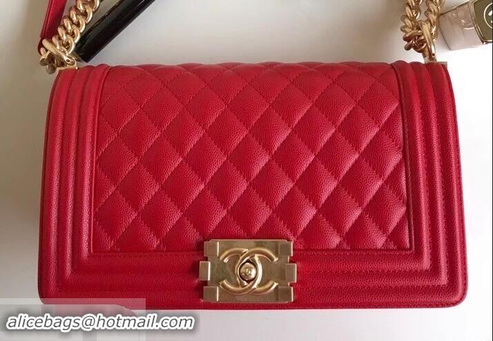 Sumptuous Chanel Caviar Leather Boy Flap Medium Bag AP03622 Red 2019