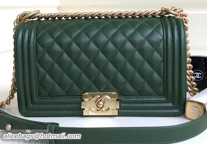 Top Grade Chanel Caviar Leather Boy Flap Medium Bag AP03622 Green 2019