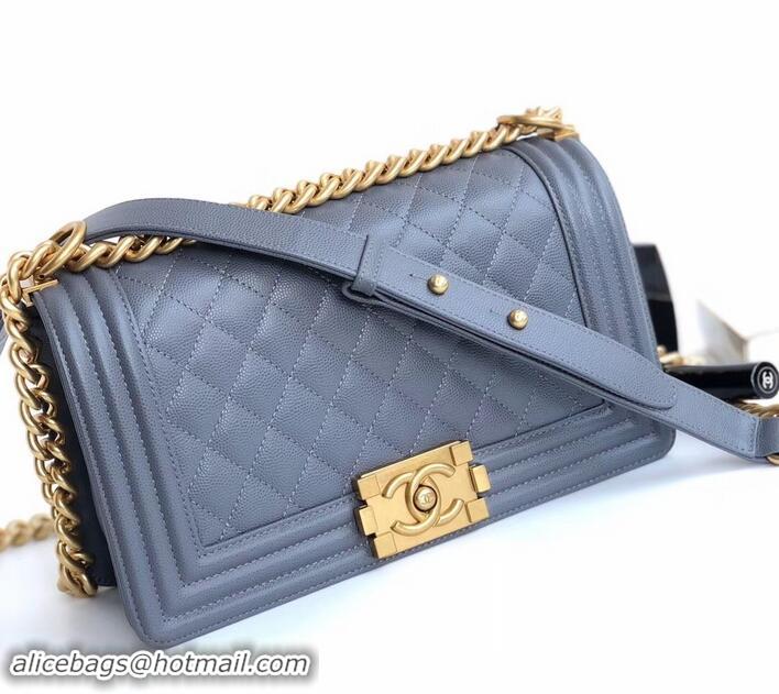 Best Product Chanel Caviar Leather Boy Flap Medium Bag AP03622 Gray 2019