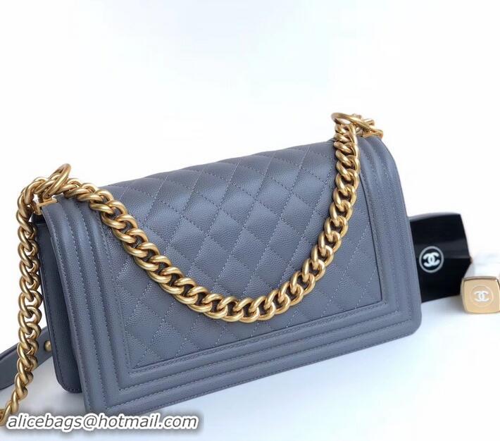 Best Product Chanel Caviar Leather Boy Flap Medium Bag AP03622 Gray 2019