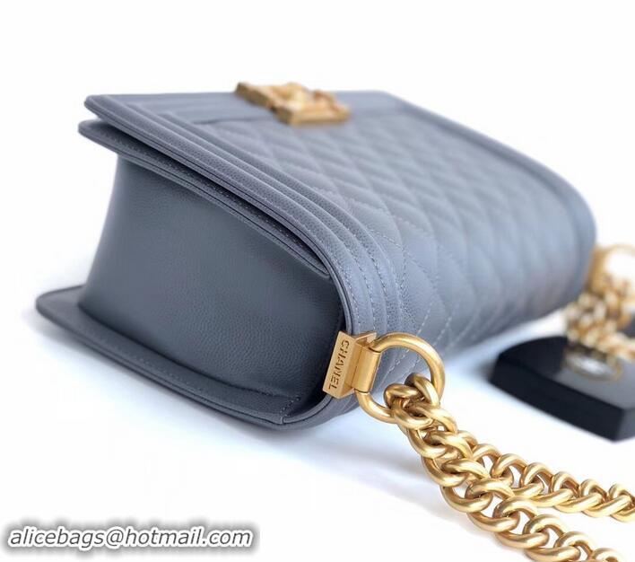 Best Product Chanel Caviar Leather Boy Flap Medium Bag AP03622 Gray 2019