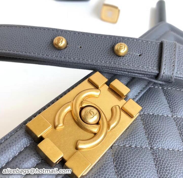 Best Product Chanel Caviar Leather Boy Flap Medium Bag AP03622 Gray 2019