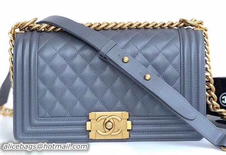 Best Product Chanel Caviar Leather Boy Flap Medium Bag AP03622 Gray 2019