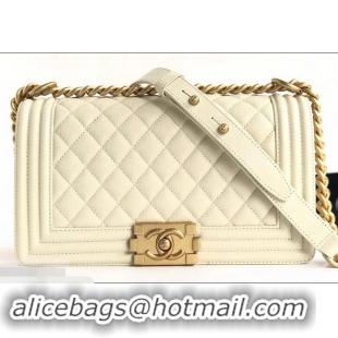 Most Popular Chanel Caviar Leather Boy Flap Medium Bag AP03622 Creamy 2019