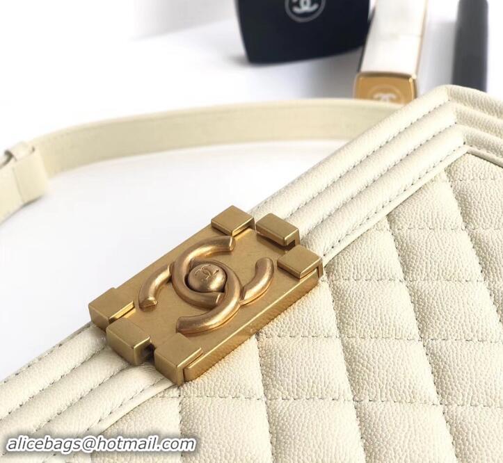 Most Popular Chanel Caviar Leather Boy Flap Medium Bag AP03622 Creamy 2019