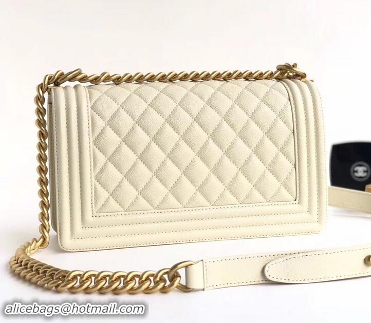 Most Popular Chanel Caviar Leather Boy Flap Medium Bag AP03622 Creamy 2019