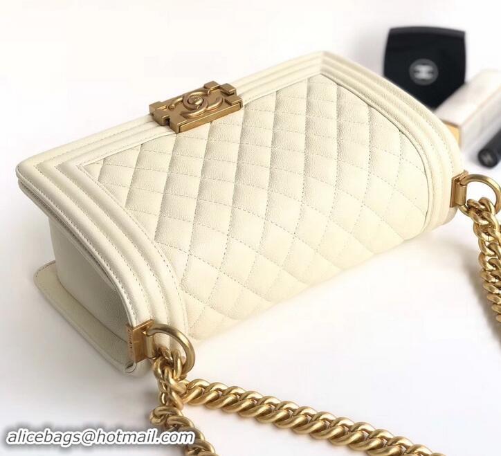 Most Popular Chanel Caviar Leather Boy Flap Medium Bag AP03622 Creamy 2019