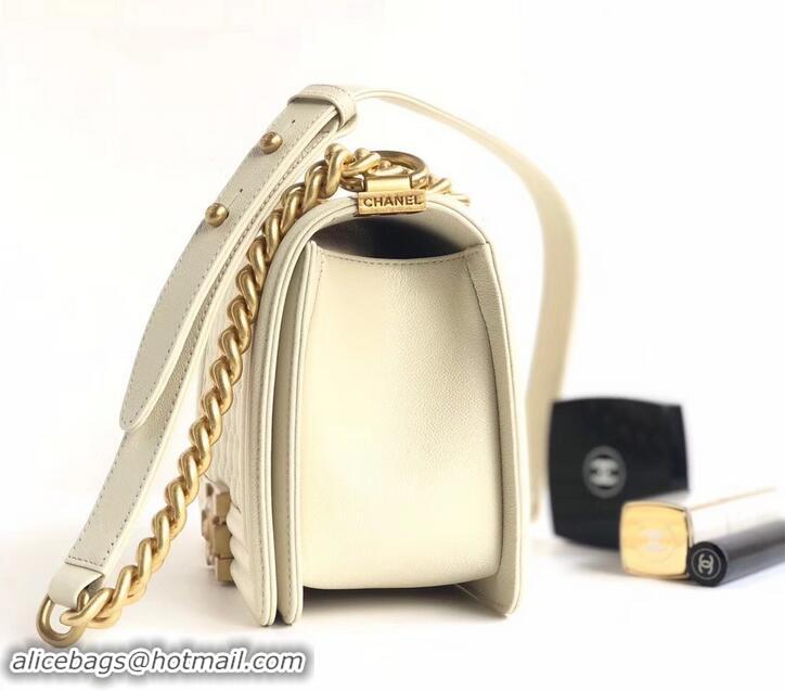 Most Popular Chanel Caviar Leather Boy Flap Medium Bag AP03622 Creamy 2019