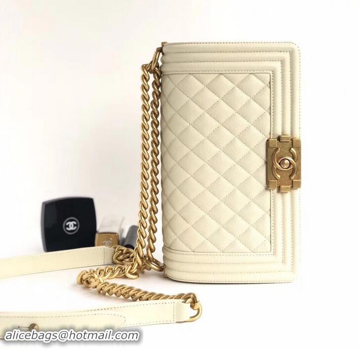 Most Popular Chanel Caviar Leather Boy Flap Medium Bag AP03622 Creamy 2019