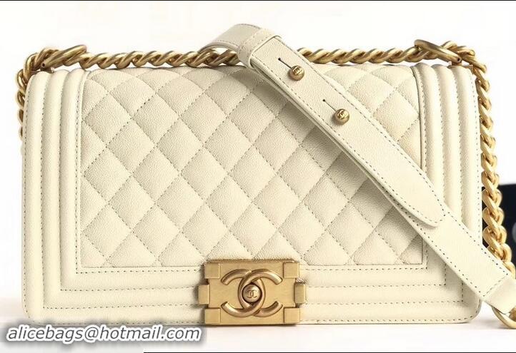 Most Popular Chanel Caviar Leather Boy Flap Medium Bag AP03622 Creamy 2019