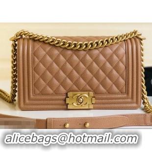 Crafted Chanel Caviar Leather Boy Flap Medium Bag AP03622 Caramel 2019