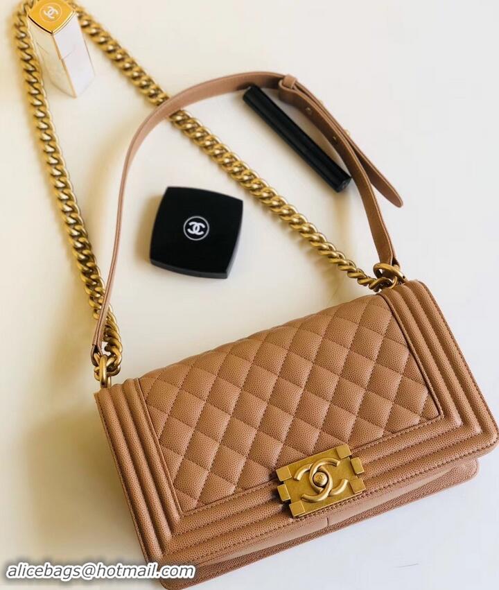 Crafted Chanel Caviar Leather Boy Flap Medium Bag AP03622 Caramel 2019