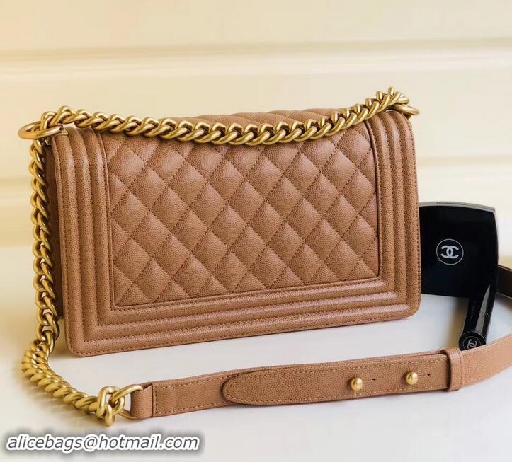 Crafted Chanel Caviar Leather Boy Flap Medium Bag AP03622 Caramel 2019