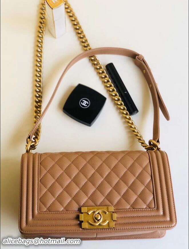 Crafted Chanel Caviar Leather Boy Flap Medium Bag AP03622 Caramel 2019