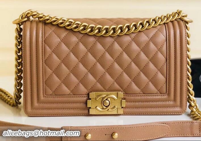 Crafted Chanel Caviar Leather Boy Flap Medium Bag AP03622 Caramel 2019