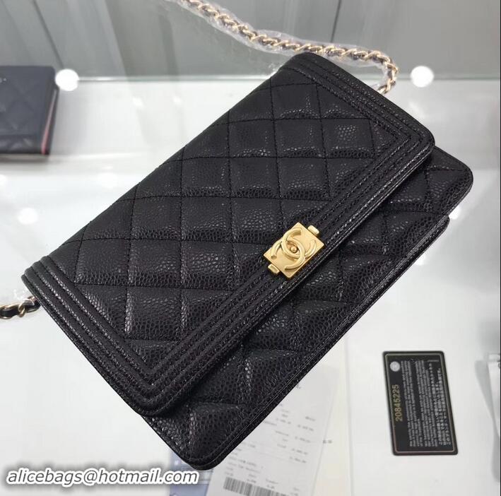 Buy Luxury Chanel Grained Leather Boy Wallet On Chain WOC Bag A80287 Black/Gold