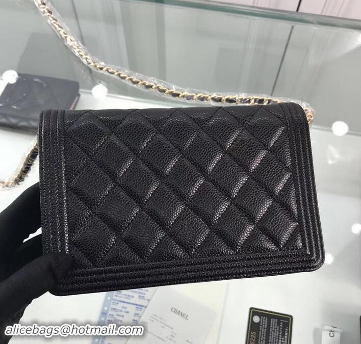 Buy Luxury Chanel Grained Leather Boy Wallet On Chain WOC Bag A80287 Black/Gold