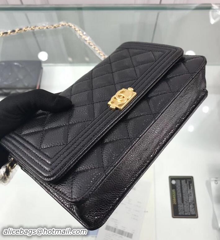 Buy Luxury Chanel Grained Leather Boy Wallet On Chain WOC Bag A80287 Black/Gold