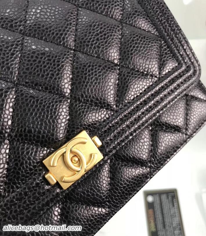 Buy Luxury Chanel Grained Leather Boy Wallet On Chain WOC Bag A80287 Black/Gold