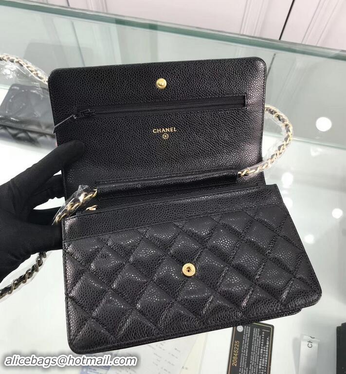 Buy Luxury Chanel Grained Leather Boy Wallet On Chain WOC Bag A80287 Black/Gold