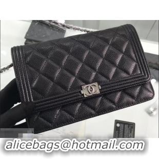 Top Design Chanel Grained Leather Boy Wallet On Chain WOC Bag A80287 Black/Silver