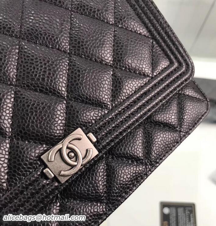 Top Design Chanel Grained Leather Boy Wallet On Chain WOC Bag A80287 Black/Silver